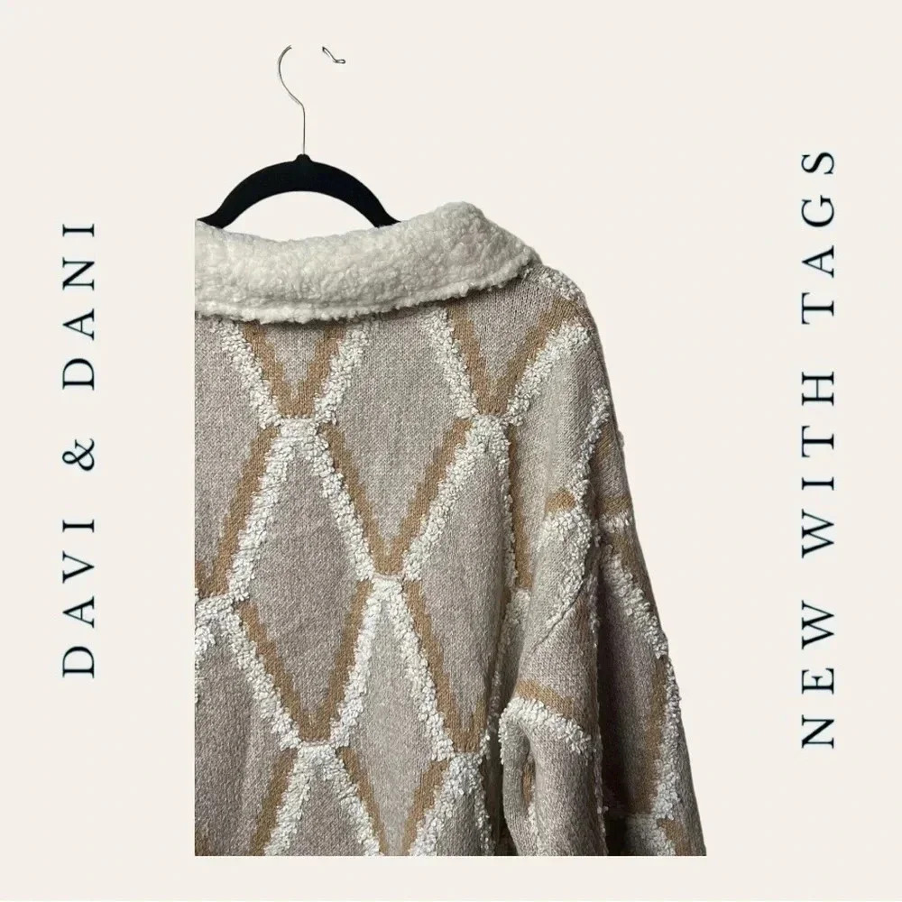 DAVI & DANI FULL BUTTON DOWN SHERPA CARDIGAN TAN/… - image 9